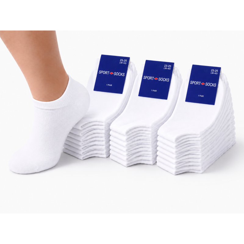 Упаковка коротких шкарпеток 12 пар SPORT SOCKS білі (36-40) розмір Упаковка коротких шкарпеток 12 пар SPORT SOCKS білі (36-40) розмір