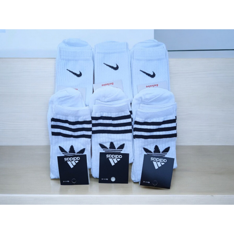 Набір шкарпеток NIKE + ADIDAS, 12 пар, високі, білі, розмір 41-44